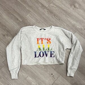 Abercrombie & Fitch Gray Cropped Sweatshirt with Multicolor Print